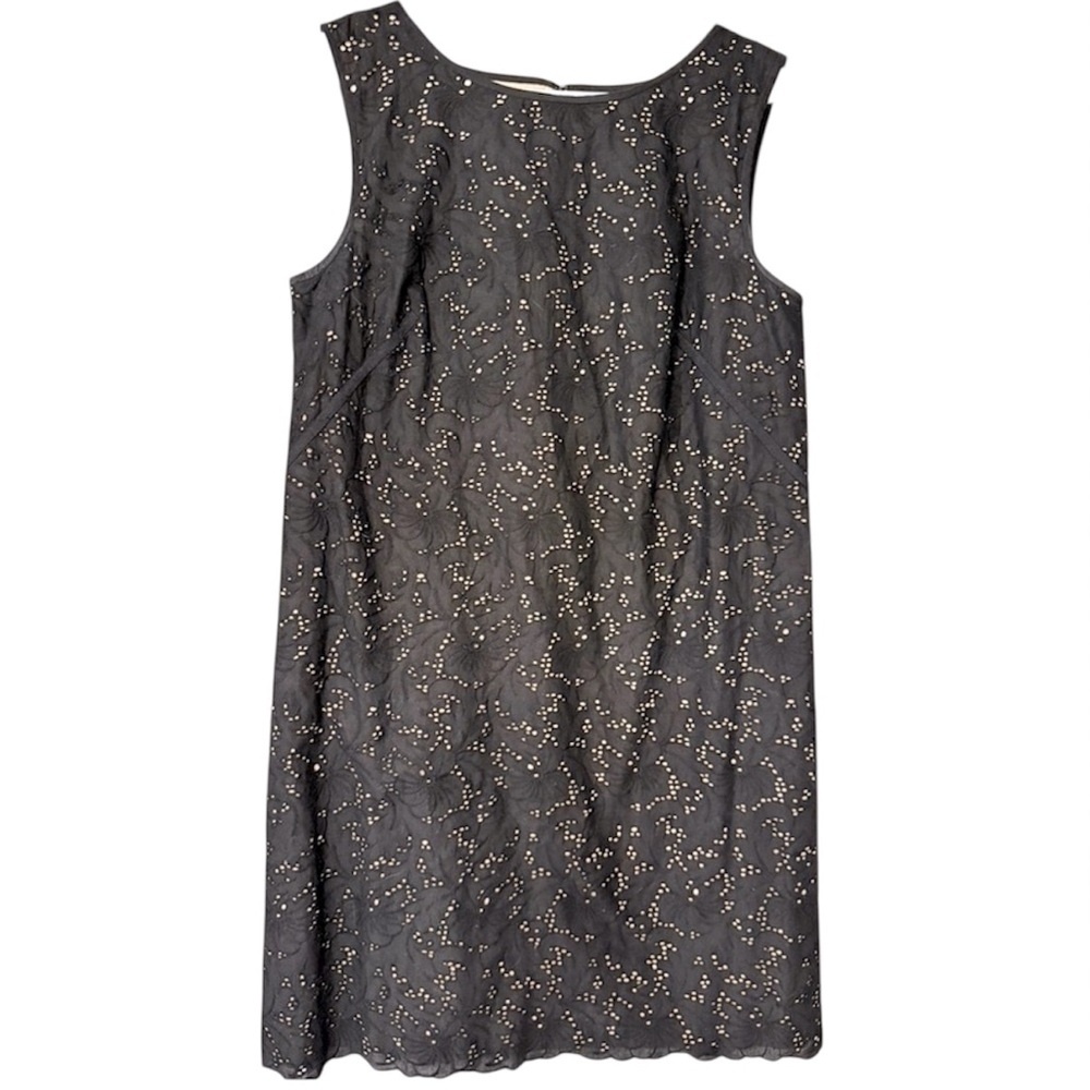 Ann Taylor LOFT Black Floral Eyelet Cotton Shift Dress Sleeveless Size 12